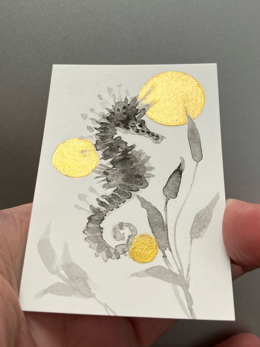 ORIGINAL seahorse painting seascape miniature realism art ocean nautical artwork